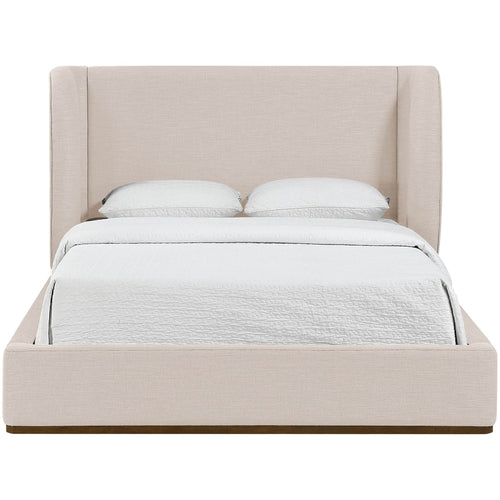 Aurin Linen Textured Fabric Upholstered Queen Bed in Beige