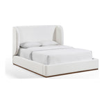 Aurin Linen Textured Fabric Upholstered Queen Bed in Cream