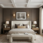 Aurin Linen Textured Fabric Upholstered Queen Bed in Cream