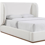 Aurin Linen Textured Fabric Upholstered Queen Bed in Cream