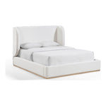Aurin Linen Textured Fabric Upholstered Queen Bed in Cream