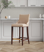 Shubert Wood Upholstered Barstool in Tan