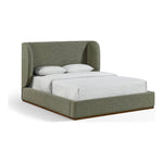 Aurin Linen Textured Fabric Upholstered Queen Bed in Olive Green