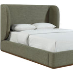 Aurin Linen Textured Fabric Upholstered Queen Bed in Olive Green