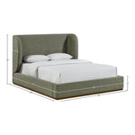Aurin Linen Textured Fabric Upholstered Queen Bed in Olive Green