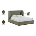 Aurin Linen Textured Fabric Upholstered Queen Bed in Olive Green