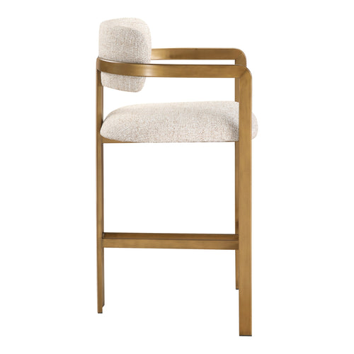 Aurum Linen Textured Fabric Upholstered Counter Stool in Beige