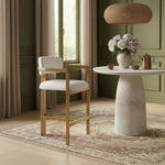 Aurum Linen Textured Fabric Upholstered Counter Stool in Cream