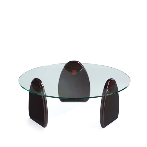 Artesia Glass Top Wood Coffee Table in Walnut