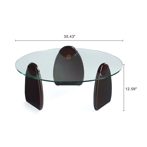 Artesia Glass Top Wood Coffee Table in Walnut