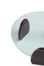 Artesia Glass Top Wood Coffee Table in Walnut