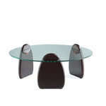 Artesia Glass Top Wood Coffee Table in Walnut