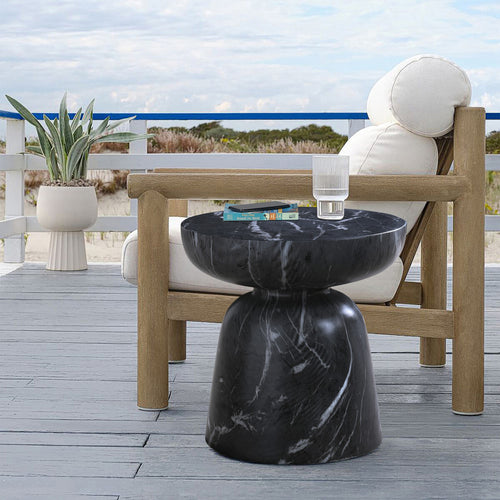 Avellino Marble Finish Concrete Indoor / Outdoor End Table in Black
