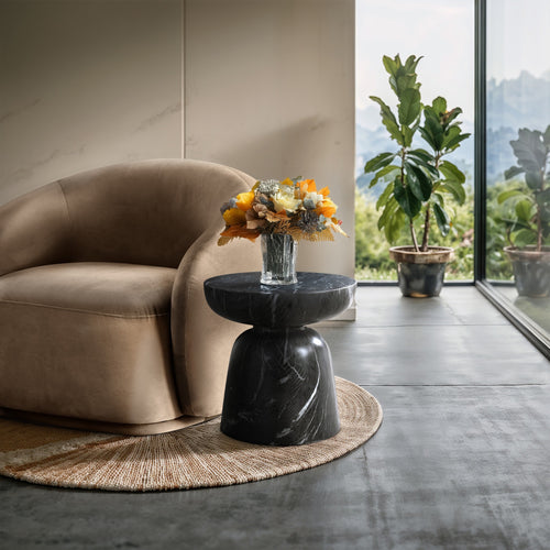 Avellino Marble Finish Concrete Indoor / Outdoor End Table in Black