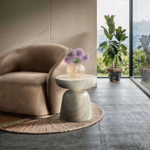 Avellino Travertine Finish Concrete Indoor / Outdoor End Table in Natural