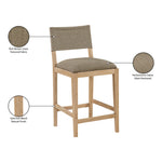 Avon Linen Textured Performance Fabric Upholstered Counter Stool in Brown