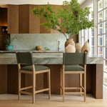 Avon Linen Textured Performance Fabric Upholstered Counter Stool in Olive