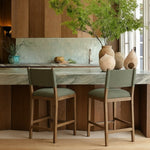Avon Linen Textured Performance Fabric Upholstered Counter Stool in Olive