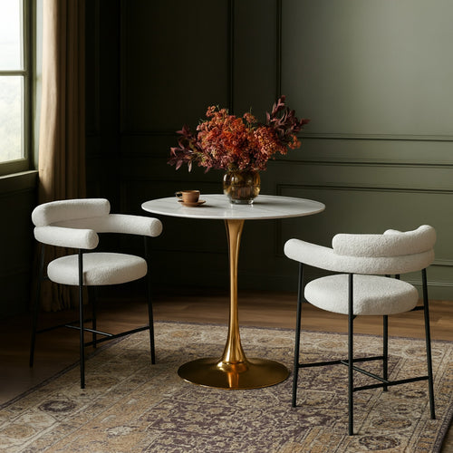 Holly Marble Veneer Top And Iron Base Counter Height Table (3 Boxes) in Gold