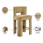 Zuno Velvet Performance Fabric Upholstered Counter Stool in Camel