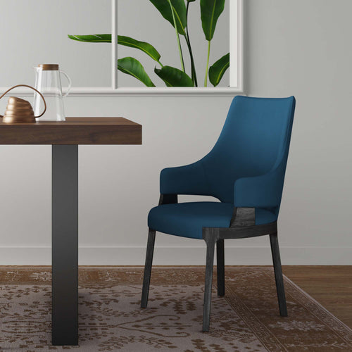Kara Wood Upholstered Dining Chair in Blue