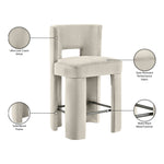 Zuno Velvet Performance Fabric Upholstered Counter Stool in Cream