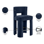 Zuno Velvet Performance Fabric Upholstered Counter Stool in Navy
