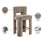 Zuno Velvet Performance Fabric Upholstered Counter Stool in Taupe