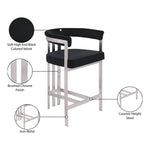 Marcello Velvet Upholstered Counter Stool in Black