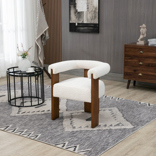 Barrel Boucle Fabric Upholstered Dining Chair in Cream