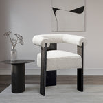 Barrel Boucle Fabric Upholstered Dining Chair in Cream