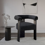 Barrel Boucle Fabric Upholstered Dining Chair in Black