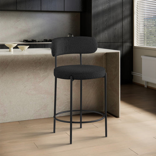 Beacon Boucle Fabric Upholstered Counter Stool in Black