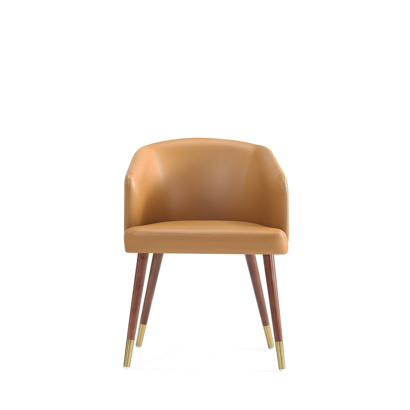 Reeva Vegan Leather Wood Dining Chair in Camel