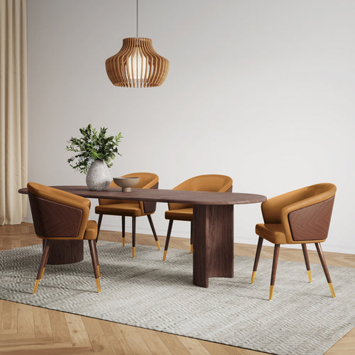 Reeva Vegan Leather Wood Dining Chair in Camel