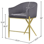 Xavier Velvet Upholstered Counter Stool (867-C) in Grey