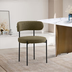 Beacon Boucle Fabric Upholstered Dining Chair in Olive Green