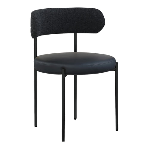 Beacon Vegan Leather And Boucle Fabric Upholstered Dining Chair in Black