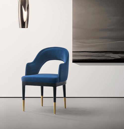 Carrington Velvet Upholstered Armchair in Midnight Blue
