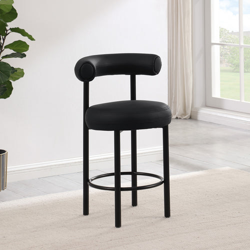 Bordeaux Vegan Leather Upholstered Counter Stool in Black
