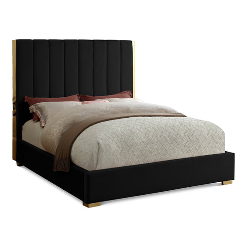 Becca Velvet Upholstered King Bed in Black
