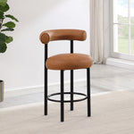Bordeaux Vegan Leather Upholstered Counter Stool in Cognac