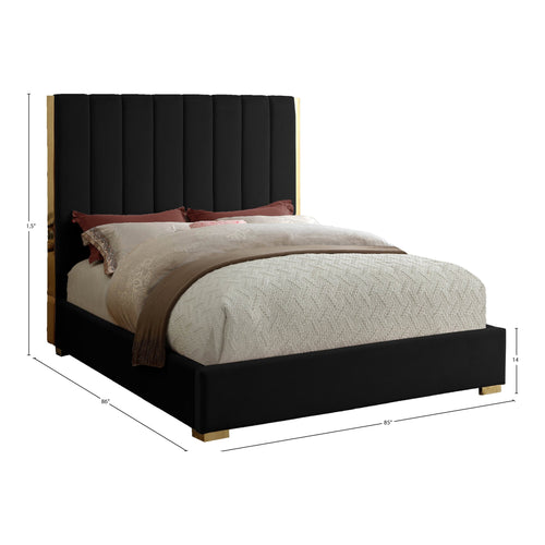 Becca Velvet Upholstered King Bed in Black