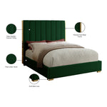 Becca Velvet Upholstered King Bed in Green