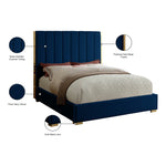 Becca Velvet Upholstered King Bed in Navy