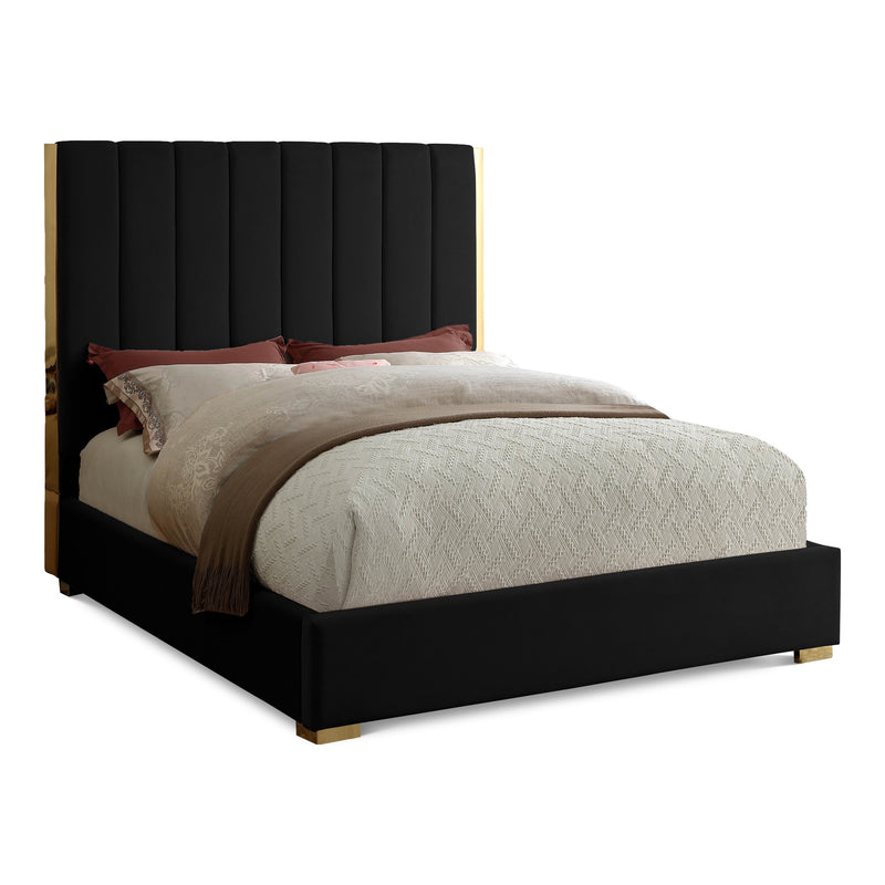 Becca Velvet Upholstered Queen Bed in Black