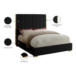 Becca Velvet Upholstered Queen Bed in Black