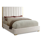 Becca Velvet Upholstered Queen Bed in Cream