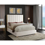 Becca Velvet Upholstered Queen Bed in Cream