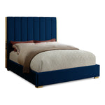 Becca Velvet Upholstered Queen Bed in Navy